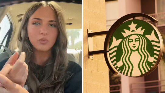 woman shares starbucks issue (l) starbucks entrance (r)