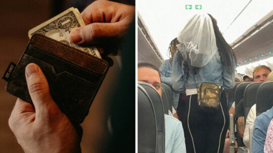 stealing a wallet (l) bride to be on flight (r)