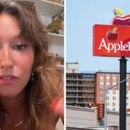 Alt: woman shares Applebee's experience (l) Applebee's entrance (r)