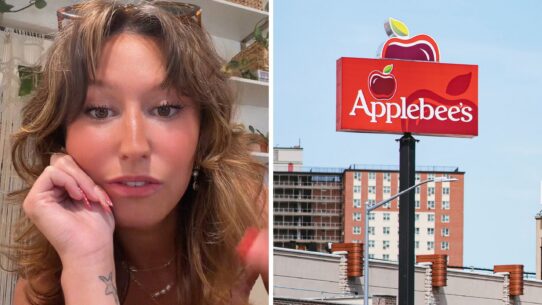 Alt: woman shares Applebee's experience (l) Applebee's entrance (r)