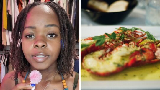 woman shares restaurant experience (l) Lobster plate (r)