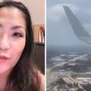 woman shares flight observation (l) flight window view (r)