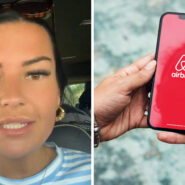 woman shares air bnb experience (l) air bnb app (r)