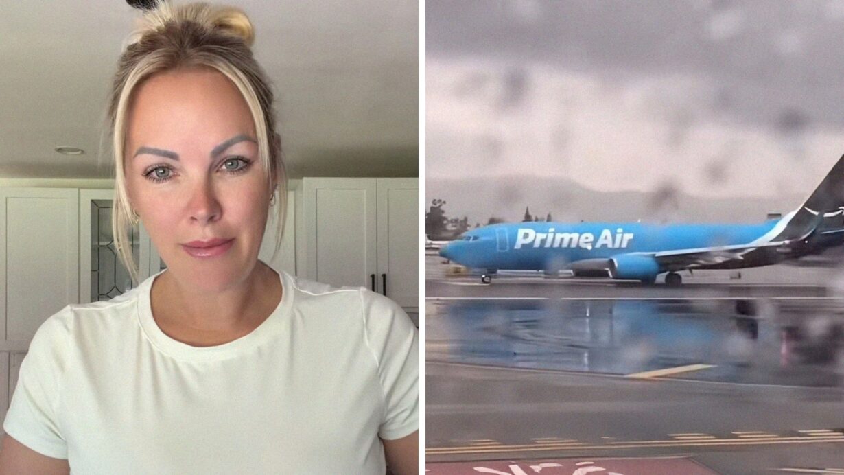 woman shares flight issue (l) Amazon aircraft (r)