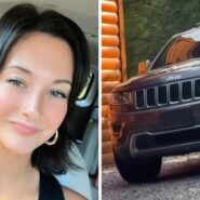 woman shares animal encounter (l) parked jeep (r)