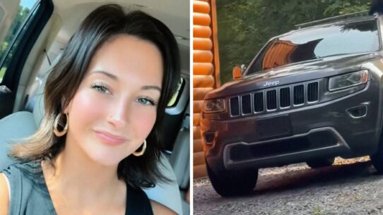 woman shares animal encounter (l) parked jeep (r)