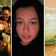 two men out for drinks (l) woman shares bartending experience (c) two margaritas (r)