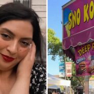 woman shares carnival stand observation (l) carnival treats stand (r)
