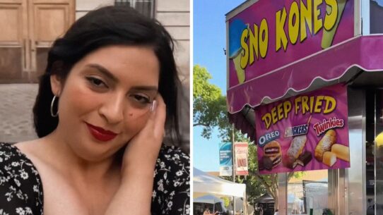 woman shares carnival stand observation (l) carnival treats stand (r)