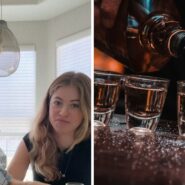 Alt: man teaches daughter drinking tips (l) pouring shots of alcohol (r)