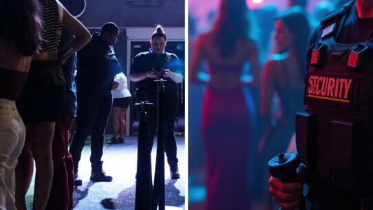 Nightclub entrance (l) Nightclub security (r)