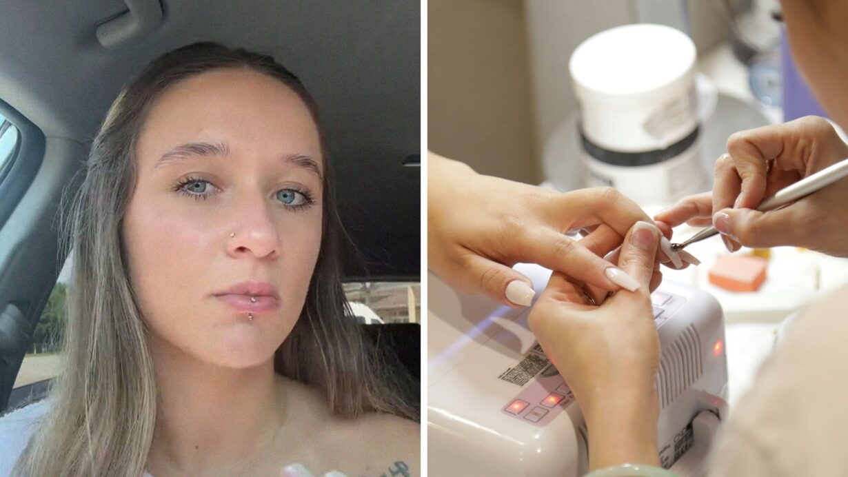 Alt: woman shares salon experience (l) woman at nail salon (r)