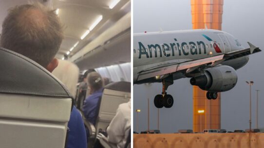 Alt: man shares flight issue (l) American airlines aircraft (r)