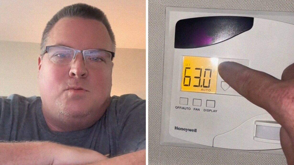 man shares hotel room hack (l) Air conditioning control (r)
