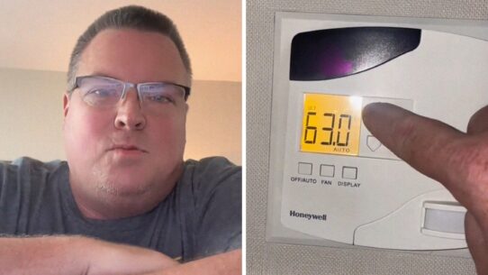man shares hotel room hack (l) Air conditioning control (r)