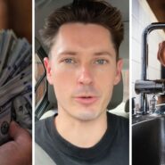 cash for bills (l) man shares water bill concern (c) man using water pipe (r)