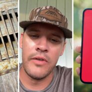 AC vents (l) man shares airbnb concern (c) Airbnb app (r)