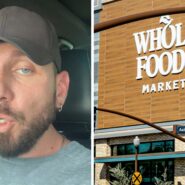 man shares Whole Foods experience (l) Whole Foods market storefront (r)