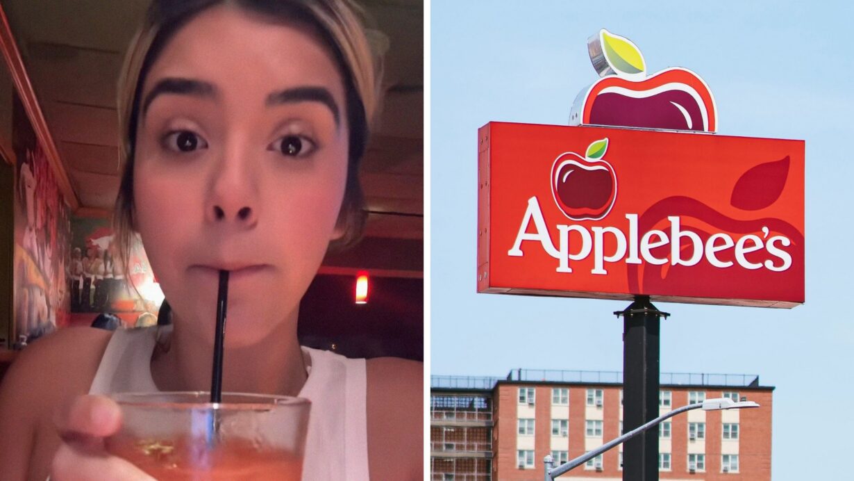 woman shares Applebee's experience (l) Applebee's entrance (r)