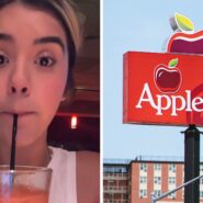 woman shares Applebee's experience (l) Applebee's entrance (r)