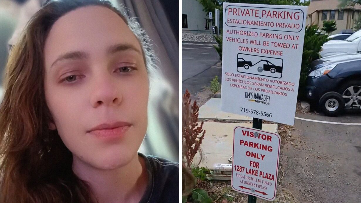 woman shares Doctor appointment issue (l) parking signs (r)