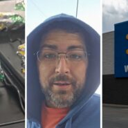 to-go hotdogs (l) man shares walmart prices (c) walmart storefront (r)