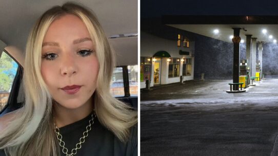 woman shares gas station experience at night (l) gas station (r)