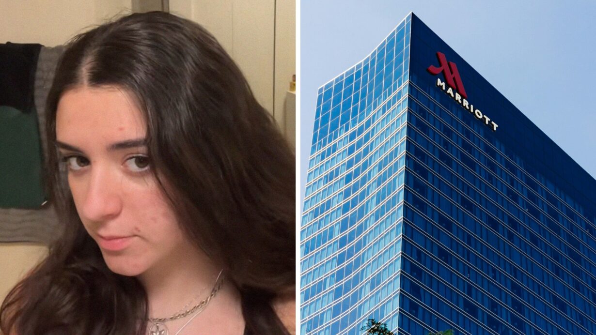 woman shares hotel issue (l) Marriott hotel (r)