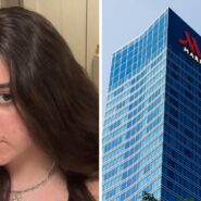 woman shares hotel issue (l) Marriott hotel (r)