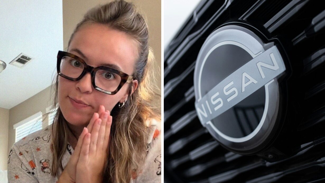 woman shares Nissan issue (l) Nissan steering wheel (r)