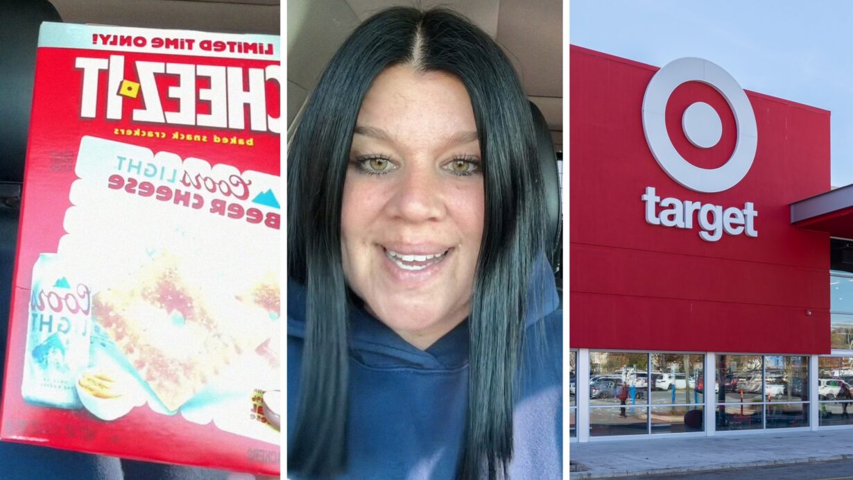 Coors Light Cheez-It (l) woman shares target encounter (c) Target storefront (r)