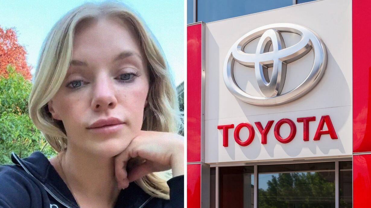 woman shares car issue (l) Toyota dealership (r)