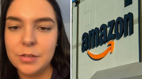 woman shares Amazon purchase issue (l) Amazon office (r)