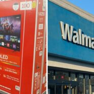 Alt: 100-inch Vizio TV (l) walmart storefront (r)
