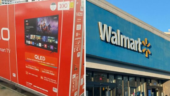 Alt: 100-inch Vizio TV (l) walmart storefront (r)
