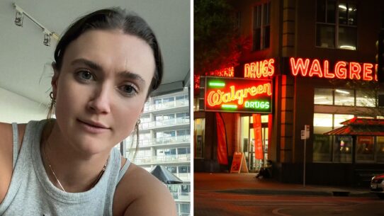 woman shares Walgreens issue (l) Walgreens storefront (r)