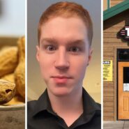 free peanuts (l) man shares Texas roadhouse health concerns (c) Texas roadhouse entrance (r)