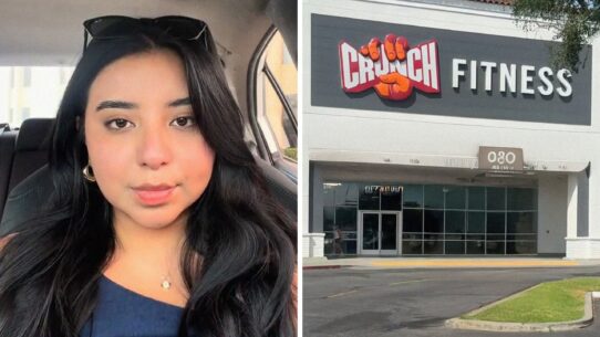 woman shares gym experience (l) Crunch Fitness entrance (r)
