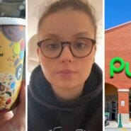 candy bar ice cream (l) woman shares ice cream purchase issue (c) Publix storefront (r)