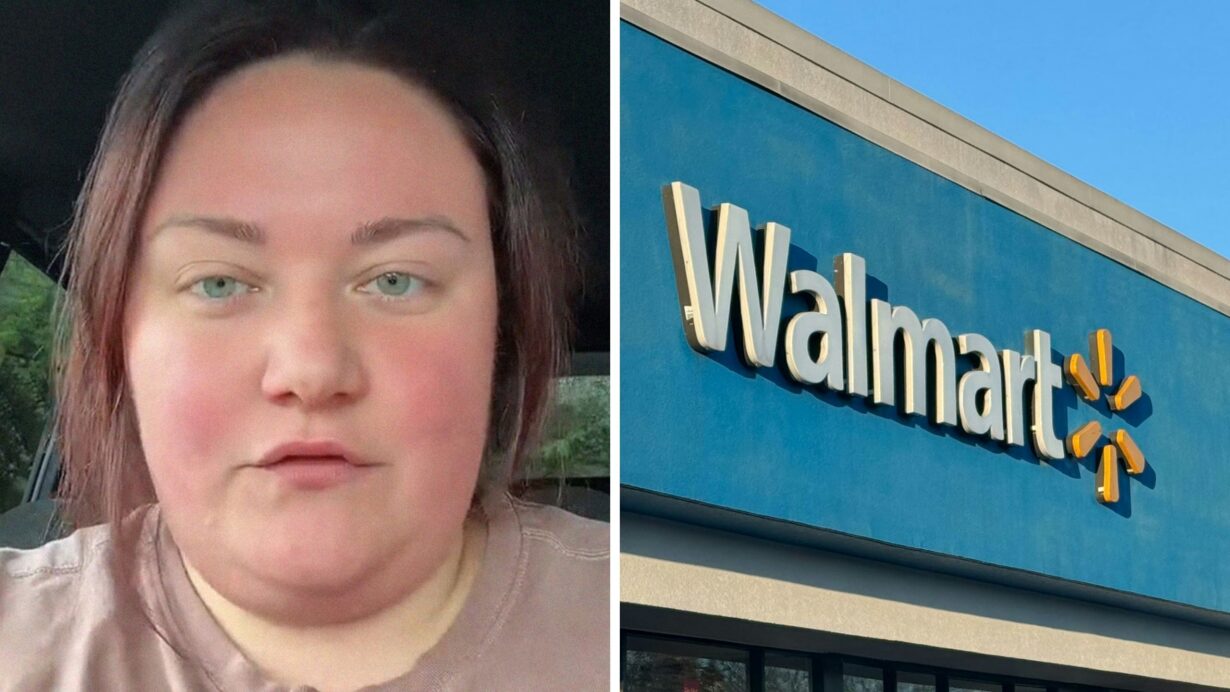 woman shares walmart experience (l) walmart storefront (r)