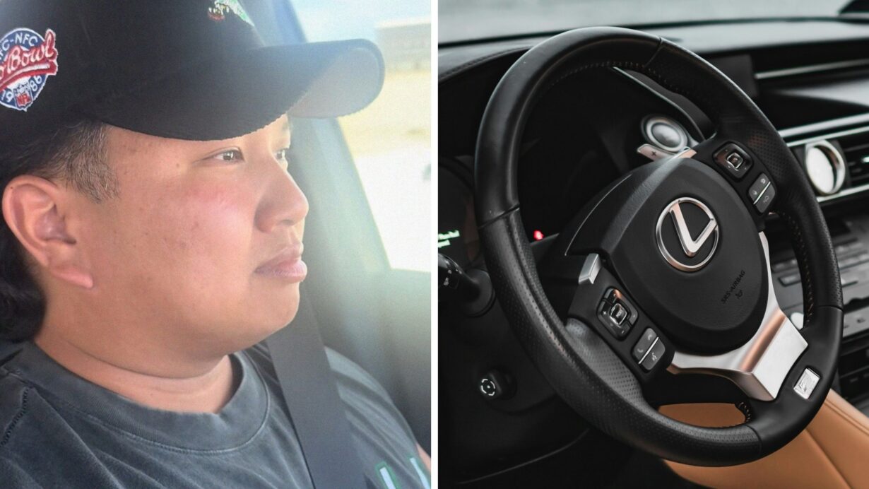 Lexus driver shares car issue (l) Lexus steering wheel (r)