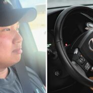 Lexus driver shares car issue (l) Lexus steering wheel (r)
