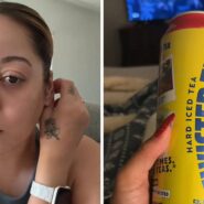 woman shares husbands drink issue (l) Twisted Tea can (r)