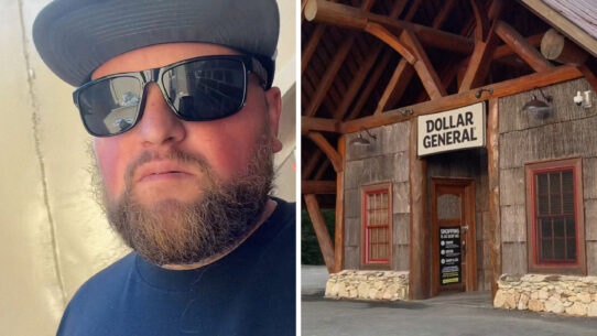 man shares Dollar General experience (l) Dollar General storefront (r)