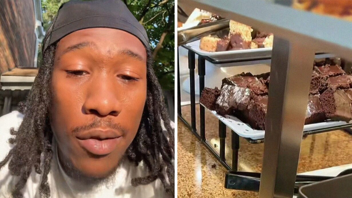 man shares food shopping observation (l) fudgy brownies (r)