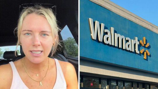 woman shares walmart experience (l) walmart storefront (r)