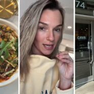 Cava bowl (l) woman shares food order issue (c) Cava entrance (r)