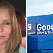 woman shares Goodwill purchase (l) Goodwill storefront (r)