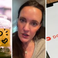 tip jar (l) woman shares doordash experience (c) doordash app (r)