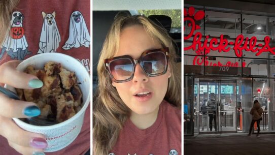 grilled nuggets from Chick-fil-A (l) woman shares order issue (c) Chick-fil-A fast food (r)